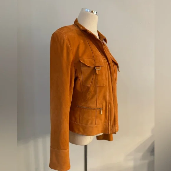 Lafayette 148 New York Orange Leather Jacket - Picture 5 of 14